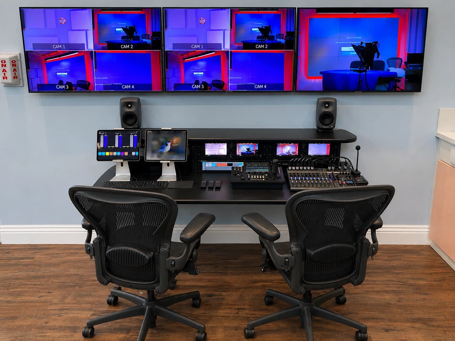 110 Football control room with preview monitors and operator desks