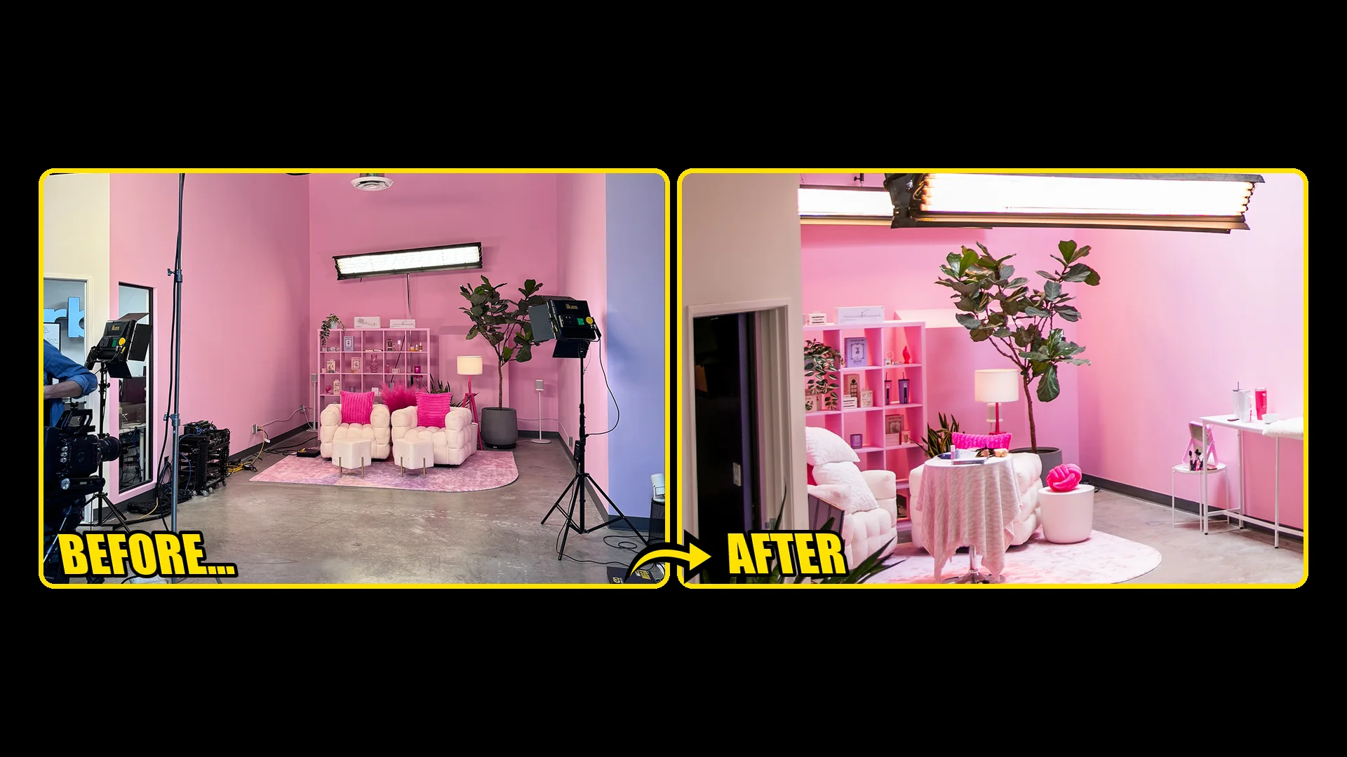 Before and after views of a pink product set at Market.live and VERB