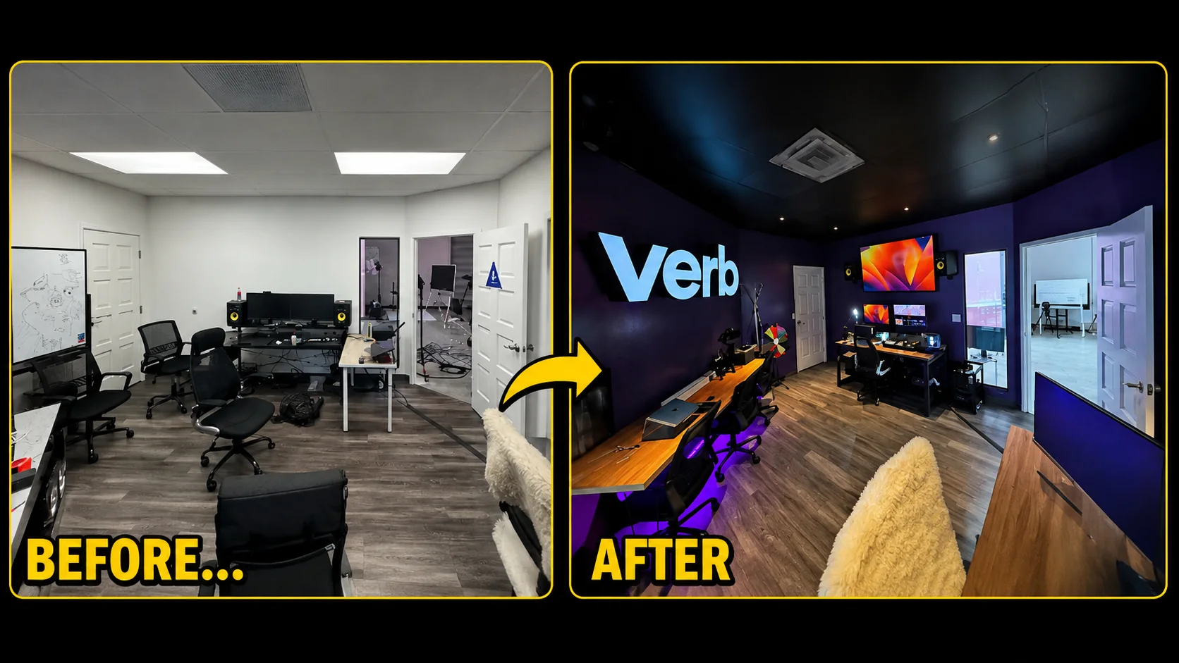 Before and after comparison of the Market.live and VERB engineering room