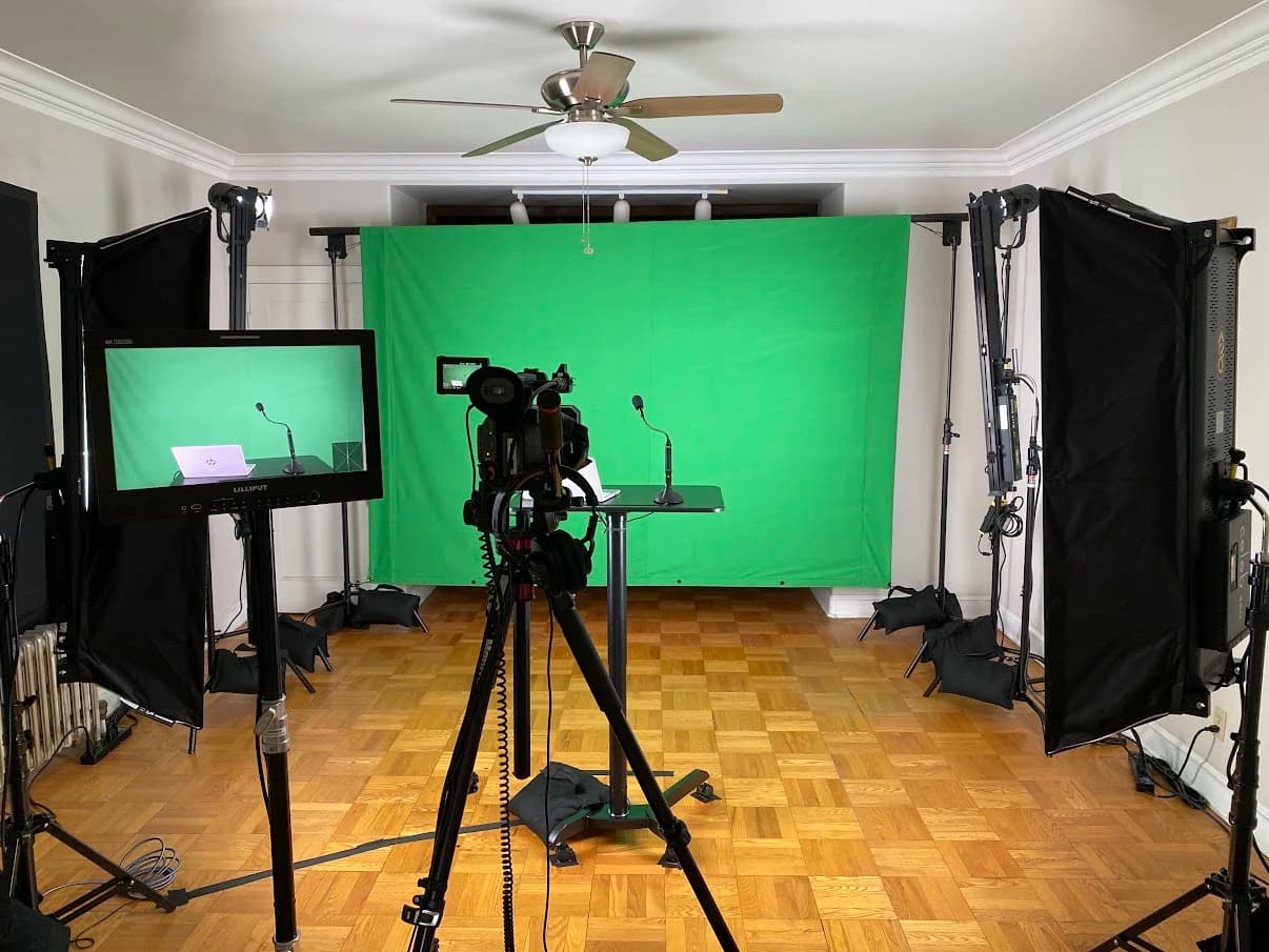 Completed St. John’s Seminary studio with camera, lighting, backdrop, and monitoring