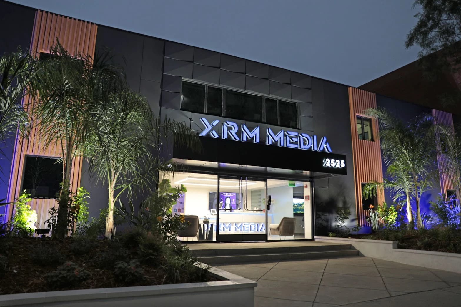 Completed front exterior of the XRM Media production facility